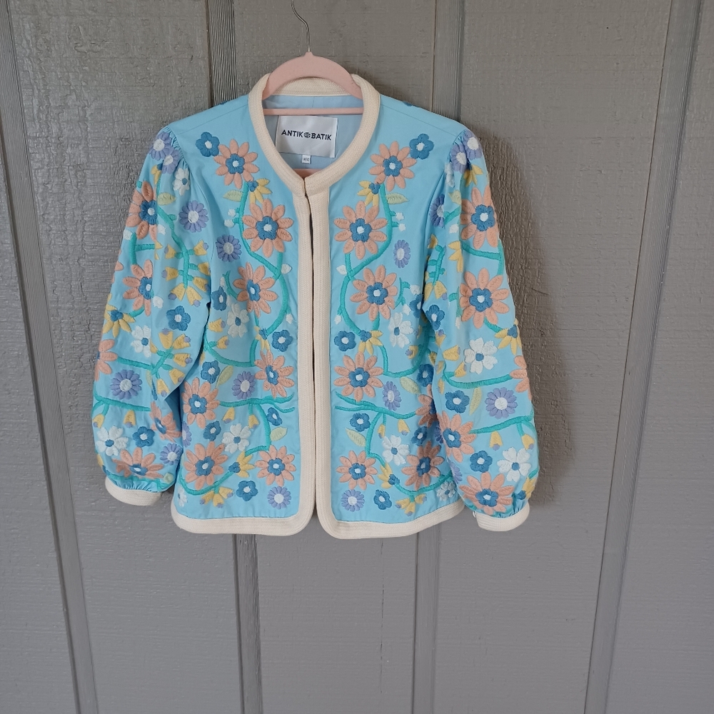 Antik Batik Baltazar Jacket Size M 40 Women Boho Preppy Floral Embroider Cotton - Picture 2 of 16